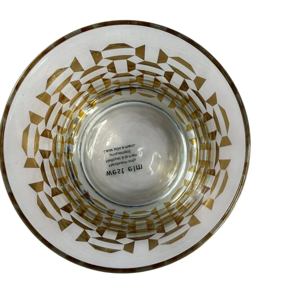 WEST ELM Whiskey Glass Rocks Gold Geometric Pattern. Retro 1960s